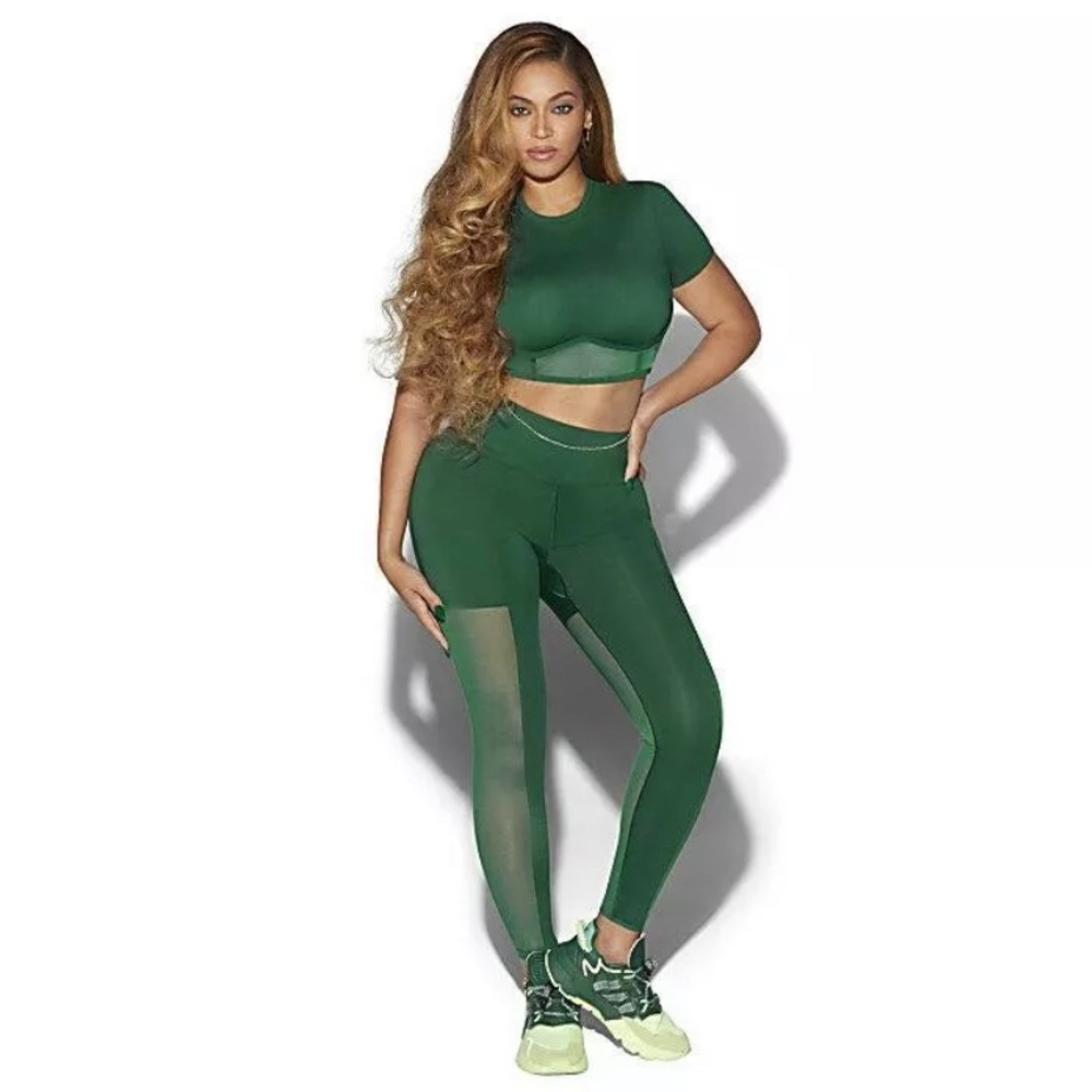 💚Beyoncé Adidas Ivy Park Green 3 Stripes Mesh Leggings💚